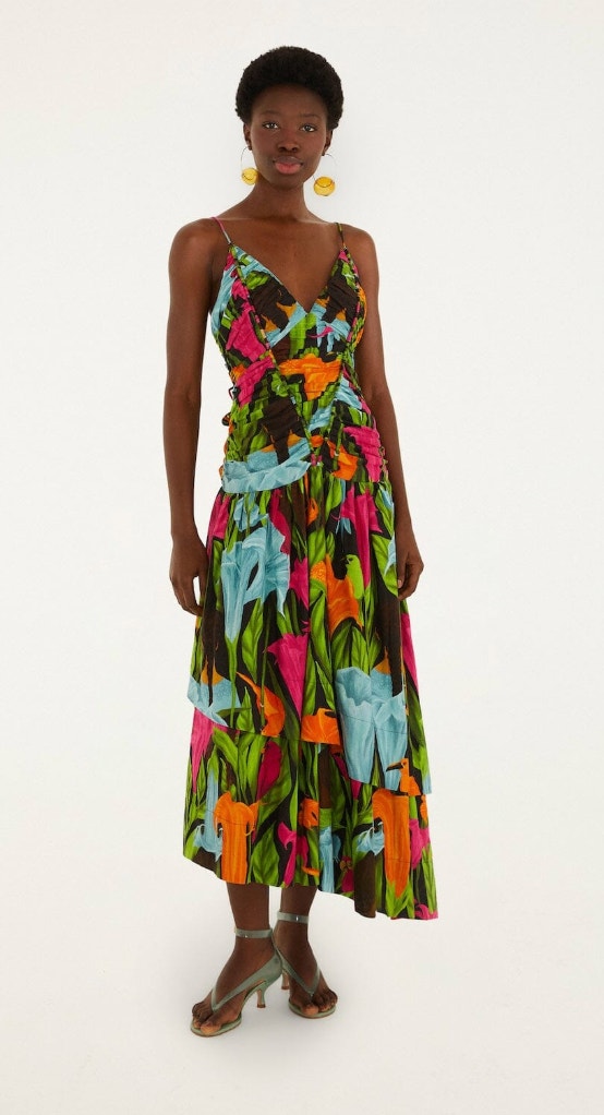 Farm Rio New Black Mujeres Y Flores Midi Dress, Med